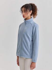 Women's Outdoor Fleece Jacket, Warm, Breathable, Stand Collar, Slim Fit, Suitable For Spring And Autumn, Hiking, Sports Winter - Dusty Blue - View 6