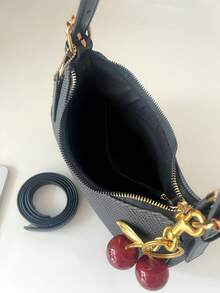 2026新款时尚经典百搭字母图案纯色PU材质单肩包，适合购物，Y2K风格腋下包，时尚女孩手提包 - 黑色 - 查看 4