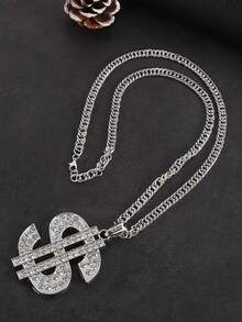 1pc Retro Hip-Hop Style Gold Chain Necklace With Diamond-Encrusted Dollar Sign Pendant - one-size - View 11