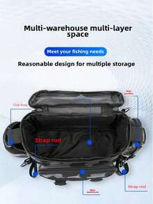 Multi - Compartment Waterproof Fishing Tackle Bag With Camo & Geometric Patterns Solid Color Options, Zipper Closure, Shoulder Strap. Ideal For Outdoor Hiking, Camping Gear Storage Large Size, Multi-Functional, Disaster Prevention, Disaster, Expansion, Bag, Rod Holder, Pack, Men's, Capacity - Multicolor - View 6