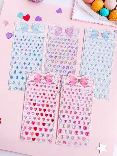 1/6pcs Color Random Diamond Stickers Paste Girl Crystal Stickers Girl Makeup Dress Up Handmade DIY Gemstone Shape Crystal Stickers Phone Stickers