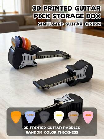 3D Printed Guitar-Shaped Guitar Pick Holder, Creative 3D Design, Can Store Guitar Picks, Musical Decorations, Creative Gifts, Party Decorations, Suitable For Back-To-School Season, Halloween, Christmas, Thanksgiving.Guitar,Music,Stocking Fillers,Gifts,Personalised Gifts,Christmas Decorations,Novelty Gifts,Guitarra,Musica,Chitarra