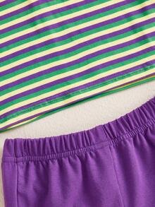 Toddler Boys Mardi Gras Shorts Set Short Sleeve Striped Shirt With Shorts Toddler Set Mardigras Summer Outfit,  Mardi Gras Baby Boy Outfit 3-24 Months , Mardi Gras Shorts For Toddler Boys  2-3 Years - 紫色 - 查看 8