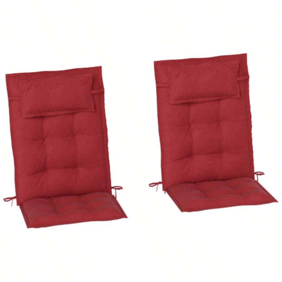 Set Of 2 Outsunny Cushions For Sun Loungers, Water-Repellent, For Garden Loungers, Beach Chairs, Deck Chairs, Garden Furniture Cushions, 50 X 116 X 5 Cm, Burgundy Red - Redwood - View 1