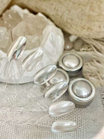 3件套白色月光系列套装：天空镜面珍珠粉，用于美甲、DIY冰丝水晶。美甲