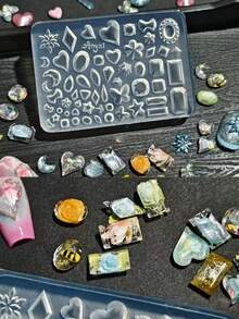 2件套美甲模具，宝石、钻石、心形、天鹅、蝴蝶造型3D美甲饰品DIY透明硅胶模具 - 無色 - 查看 9