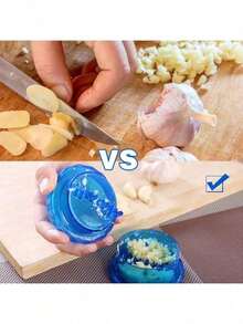 1pc Portable Small-Sized Transparent Blue Plastic Garlic Chopper, Multi-Functional Kitchen Gadget With Built-In Grinder, Durable Food Prep Tool, Easy-To-Clean Vegetable Mincer, Compact Storage Container, Reusable Cooking Accessory, Efficient Garlic Crusher, Ideal For Christmas Decorations, New Year Daily Cooking & Holiday Meal Prep Scenes - Multicolor - View 6
