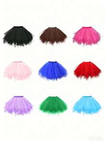 Christmas Punk Style Tutu Skirt For Women, Asymmetrical Hem Puff Skirt, Multi-Layer Mesh Skirt, Bone-Free Skirt, Suitable For Holidays, Stage, Party, Performance, Cosplay, White, Black, Red, Pink, Blue - Small Gauze Skirt - View 1