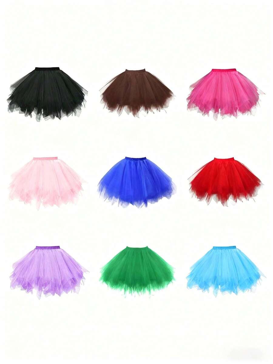 Christmas Punk Style Tutu Skirt For Women, Asymmetrical Hem Puff Skirt, Multi-Layer Mesh Skirt, Bone-Free Skirt, Suitable For Holidays, Stage, Party, Performance, Cosplay, White, Black, Red, Pink, Blue - Small Gauze Skirt - View 1