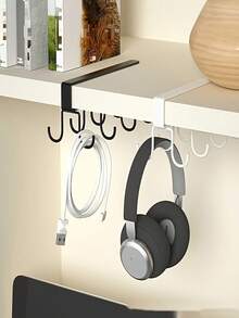 12-Hook Heavy-Duty Metal Over-Cabinet Hanging Organizer - No-Drill Wall-Mounted Kitchen Storage Rack With Double Hooks For Pots, Pans, Utensils & Cups - Space-Saving Contemporary Design For Cabinets, Pantry, Garage, Utility Hooks - Multicolor - View 6