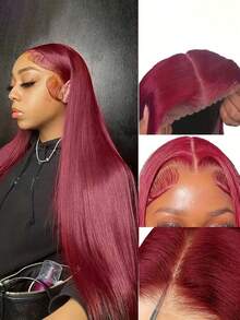 Tóc giả ren phía trước 5x5, 100% tóc thật, đã tỉa sẵn, màu 99J, tóc giả ren trong suốt, dành cho nữ, mật độ 150%, tóc nguyên chất. - S99J - Xem 3