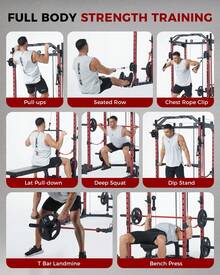 Techigher Power Cage, Multi-Functional Power Racks For Home Gym With Cable Crossover System, 1600LBS Weight Capacity Fitness Reality Squat Rack For Strength Workout With More Training Attachment(Ship In 2 Boxes) - Black & Red - View 9