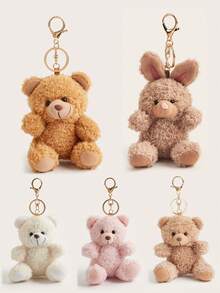 1pc Cute Curly Teddy Bear Plush Animal Keychain, Adorable Fluffy Cartoon Bag Charm, Small Accessory, Phone Strap, Women's Keychain, Couple Keychain, Car Keychain, Key Chain, Backpack Decoration, Birthday Gift, Friend Gift
