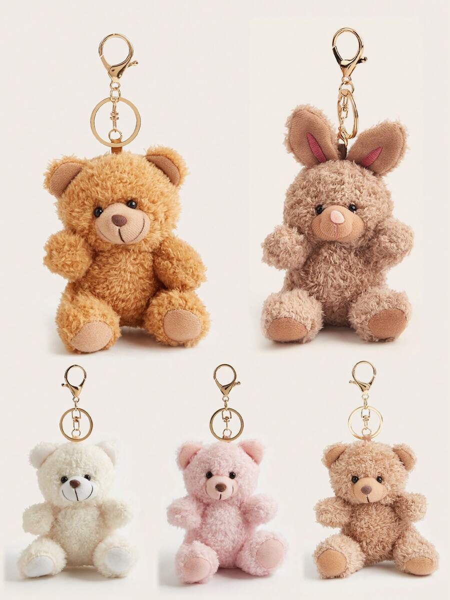 1pc Cute Curly Teddy Bear Plush Animal Keychain, Adorable Fluffy Cartoon Bag Charm, Small Accessory, Phone Strap, Women's Keychain, Couple Keychain, Car Keychain, Key Chain, Backpack Decoration, Birthday Gift, Friend Gift