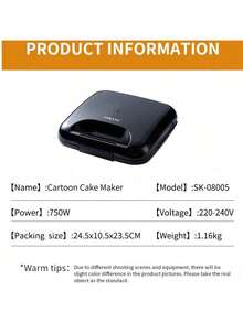 SOKANY08005 Cartoon Pattern Cake Maker, Children's Bread Maker, Baking Desserts, Waffle & Sandwich Maker - UK Plug(220-240V) - View 8