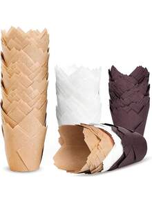 60pcsTulip Paper Cupcake Non-Stick Baking Tray For Cupcake Liners. Suitable For Baking Paper Cups, Parties, Christmas, Cakes, Muffins. Used For Holding Candies, Desserts And Fruits.