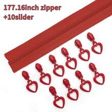 5yards 3# Nylon Zipper With 10pcs Heart-Shaped Zipper Pulls = 1 Pack, Colorful 3# Zipper With Heart Zipper Pulls, Suitable For Bags, Handbags, Sewing Replacement, DIY Wallets, Etc.
