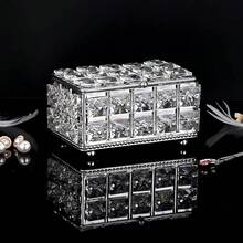 ELLDOO Crystal Jewelry Box Rectangle Trinket Organizer With Lid Earrings Rings Vintage Treasure Keepsake Box For Valentine Wedding Dresser Bedroom Decoration, Silver,Large,Silver - Silver - 查看 6
