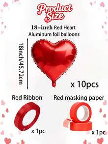 18英寸红色心形铝箔气球，配红色丝带，适用于DIY装饰和氛围营造。适合房间装饰、婚礼装饰、生日派对和情人节礼物。 - 紅色 - 查看 8