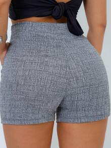 Women's Skinny Linen Shorts With Lined Belt And Pocket - Xám - Xem 2