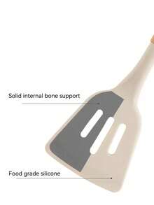 2 件装硅胶烹饪铲，耐热实心铲，带木柄不粘开槽铲，煎炸、烘焙翻转厨房用具套装（白色） - 白色 - 查看 8