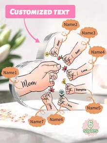 Customized Acrylic Heart-Shaped Keepsake, Personalized Family Gift, Engraved With "Mom" And "Grandma" Names, Decorated With Floral Patterns And Red Roses, Precious Memento, Gift For Grandma,Home Decor Living Room, Minimalist Modern - Flower - View 4