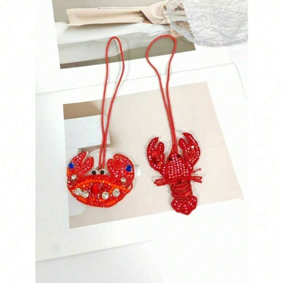 1pc Handmade Beaded Cartoon Lobster, Crab, Shell Animal Keychain Bag Charm - Nhiều màu - Xem 1