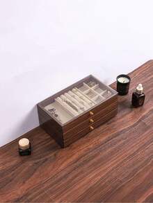 1个，奢华黑胡桃木首饰盒，三层木质首饰收纳盒，抽屉式首饰盒，透明亚克力首饰收纳盒，经典风格，可收纳耳环、戒指、项链、手链、吊坠等首饰，浴室收纳盒，桌面抽屉式收纳盒，可堆叠收纳盒，优雅奢华展示包装盒 - 木製3層壓克力 - 查看 12