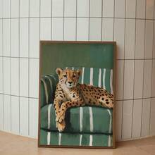 1 buc. Poster de artă murală înrămat pe pânză, poster cu leopard pe canapea, artă contemporană modernă verde smarald, decor de casă cu plante, artă murală cu ghepard, artă murală imprimabilă cu ghepard, decor de casă la modă pentru sufragerie, estetică decor dormitor - Multicolor - Vizualizare 8