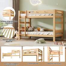 Bunk Bed For Children And Teenagers, Children's Bed Divided Into 2 Single Beds, Sturdy Pine Frame, Easy Assembly, Natural Look, 90 X 200 Cm - Brown - View 5