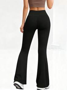 FWH Fashion Casual Minimalist Hip-Lifting Peach Butt Fashion Elegant Street Vintage Slimming Low-Key Luxury Leg-Lengthening Classic Minimalist High-End Slimming High-Waist Versatile Flare Pants New European Style Waist-Cinched Fitness - Black - View 5