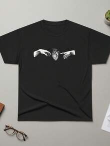 Anatomical Heart Hands Unisex T-Shirt: Minimalist Gothic Line Art - Black - View 1