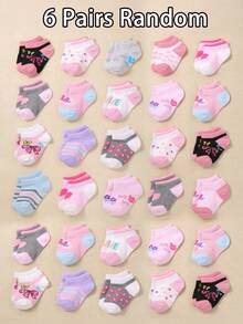 24/12/6 双装婴儿袜，幼儿女童撞色图案袜，超柔软弹力舒适日常袜，0-36 个月，适合春/夏/秋/冬四季，婴儿袜，女童袜，幼儿袜，短袜，印花袜，女童礼盒套装，生日礼物，圣诞礼物 - 彩色 - 查看 23