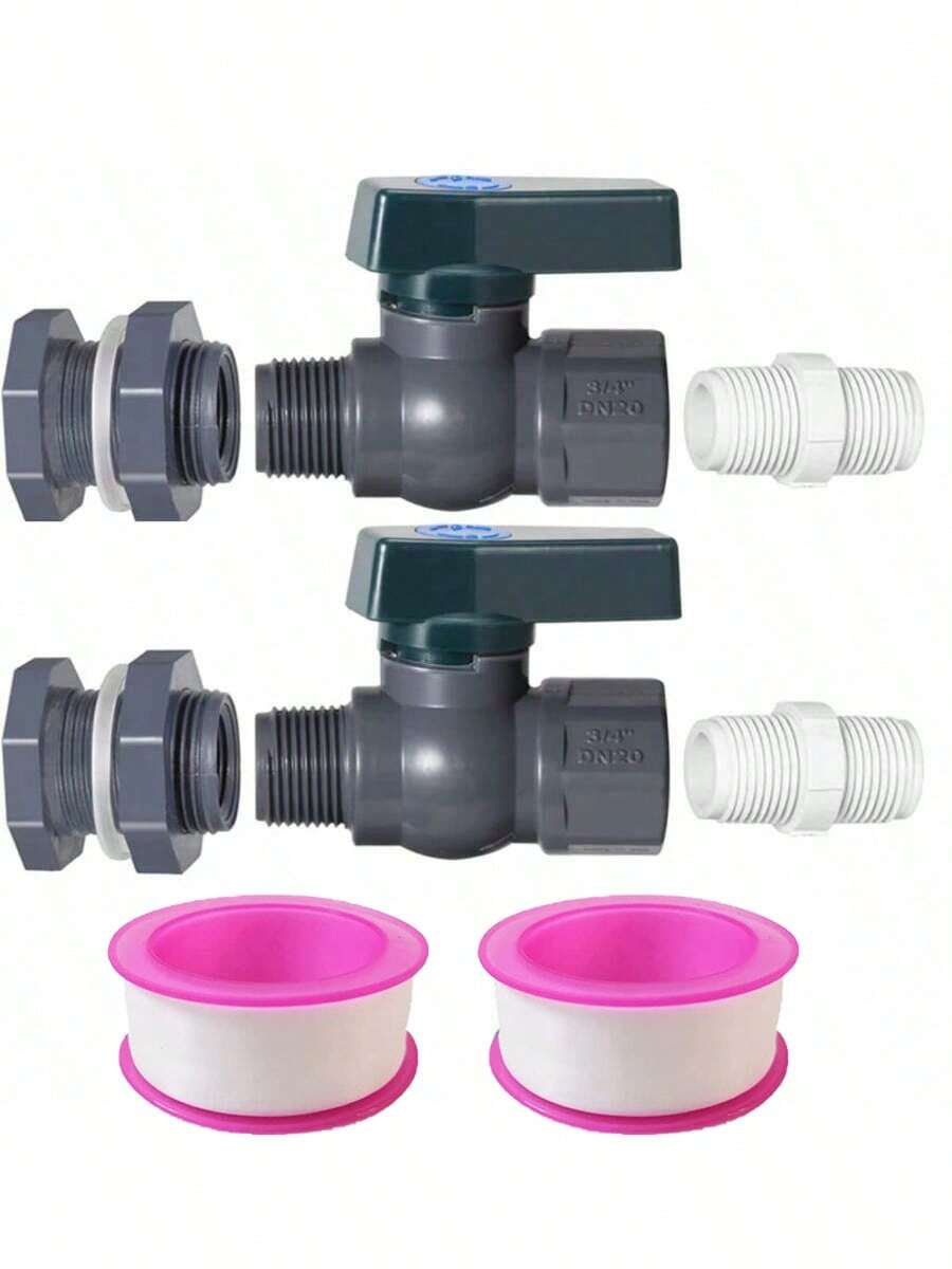 2 Packs3/4in, Rain Barrel Spigot Kit Fitting Hose Faucet Adapter And Thread Seal Tape For Water Tanks, Aquariums, Tubs, Garden Barrel