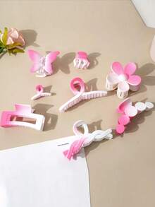 Conjunto de 8 presilhas/grampos de cabelo casuais e charmosos em plástico ABS com efeito degradê, perfeitos para mulheres. Acessórios de cabelo modernos e elegantes para todas as estações, ideais para o Dia dos Namorados e outras ocasiões especiais.