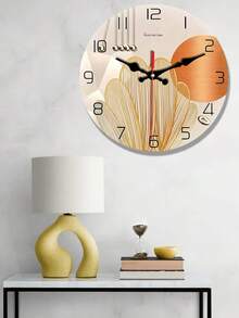 1pc Marble Wave Pattern Wall Clock, Wooden Round Silent Clock, Suitable For Living Room, Bedroom, Kitchen, Office Decor, Home Decor, Exquisite Gift For Friends, Battery Powered - Multicolor - View 1