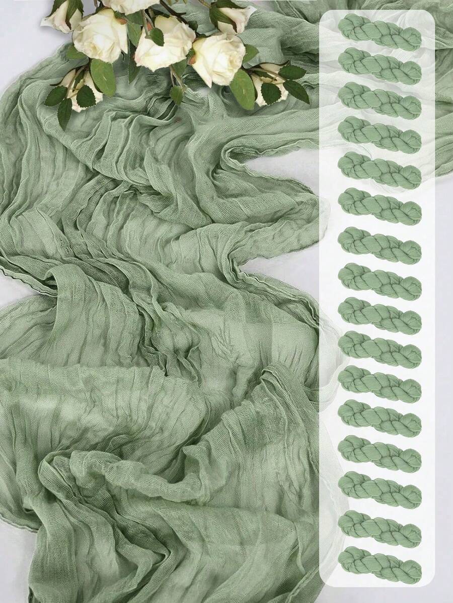 1PC Cheesecloth Table Runner, (60/90*180/300cm) Solid Color Runner Gauze Boho Wedding Decor Romantic Table Runner For Wedding Birthday Party