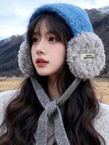 Protetores de ouvido de pelúcia para o inverno, femininos, à prova de vento e frio, ideais para ciclismo. Dobráveis e quentes, com alças de pelúcia fofas e em cores contrastantes azul e cinza. Resistentes ao frio e quentes, com alças macias e aconchegantes. Ideais para usar na cabeça.