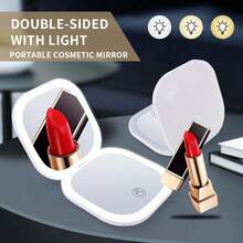 Portable LED Light Compact Mirror, 1x/3x Magnification LED Pocket Mirror With USB Data Cable, Mini Mirror For Purse, Pocket, Travel, Led Lighted Mirror - 白色 - 查看 6