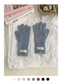 Guantes sin dedos de lana gruesos y largos de unicolor minimalista, forrados de pelusa, cálidos y a prueba de viento para ciclismo y actividades al aire libre, guantes de punto de color caramelo para pantalla táctil, cálidos y versátiles guantes sin dedos de punto largos para mujer en otoño/invierno