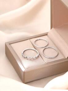 Nooxian 3件套简约素圈戒指，优雅低调风格（不含礼盒） - 銀色 - 查看 3