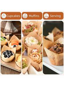 60pcsTulip Paper Cupcake Non-Stick Baking Tray For Cupcake Liners. Suitable For Baking Paper Cups, Parties, Christmas, Cakes, Muffins. Used For Holding Candies, Desserts And Fruits.