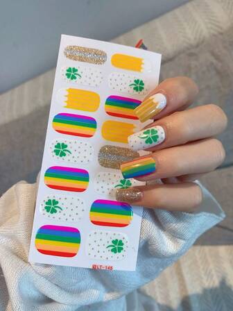 1pc New St. Patrick's Day Nail Art Stickers, Self-Adhesive Full Coverage Design, Full Nail Wraps, Waterproof Removable Nail Decals, Women Nail Art, Ladies Self-Adhesive Nail Stickers, Easy To Use, Suitable For Holiday, Party, Birthday Gift