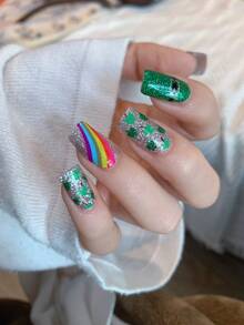 1片装新款圣帕特里克节美甲贴纸，自粘式全覆盖设计，全甲贴片，防水可移除美甲贴，女士美甲，女士自粘美甲贴纸，易于使用，适合节日、派对、生日礼物美甲 - Follow Your Heart - 查看 3