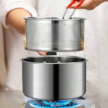 Bộ 3 nồi chiên sâu bằng thép không gỉ 304 có lọc, nồi chiên sâu đa năng nhỏ gọn dùng trong gia đình có nắp đậy, tay cầm có thể tháo rời, dùng để chiên khoai tây/gà rán - Nồi chiên sâu bằng thép không gỉ 304, thích hợp để chiên khoai tây, gà, đun sữa, nấu mì, nồi nhỏ - Dụng cụ nấu ăn thiết yếu - Không cần điện - Nhiều màu - Xem 4