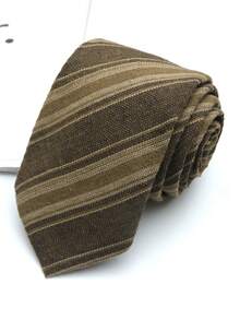 1pc Coffee Striped Unisex Hand-Tied Necktie, Suitable For Casual, Street, School Style, Daily Wear And Gift - Multicolor - View 14