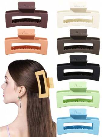 8pcs Minimalist Solid Color Matte Square Hair Clips, High-End Hollow Hair Claw For Bun, Ponytail, Everyday, Outdoor, Sports, Gathering, Holiday, Ideal Practical Gift For Valentine's Day, Thanksgiving, Christmas, Birthday Fashion Hair Clutch Winter Hair Accessories