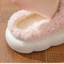 Women's Home Use Slippers - Filled With Padding, Thick And Warm, Cute With A Bow, Cotton Slippers With Thick Soles And Fluffy Texture - Maternity Indoor Home Use Thick-Soled Plush Slippers - 粉色 - 查看 7