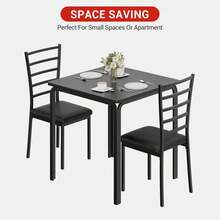 Juego de 3 sillas de Mesa de Cocina y Comedor para Espacios pequeños, Juego de Comedor Moderno para 2 Unidades, Juego de Mesa Cuadrada para cenar, Desayuno, Negro - Negro - Ver 6