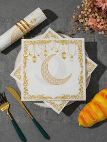 20张装 - 2026新款星月主题一次性纸巾 - 双层纸巾 - 适用于星月主题派对和节日餐桌装饰，13英寸正方形，是厨房和餐厅的理想之选，星月装饰 - 彩色 - 查看 1